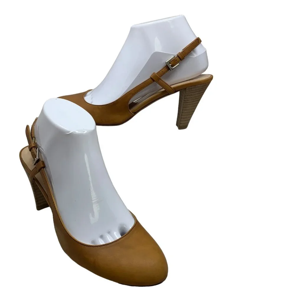 BALLY Switzerland Cognac Leather‎ Slingback Heels